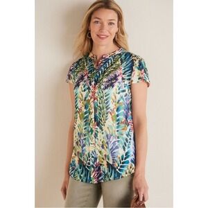 Soft Surroundings Watercolor Leaf Print Button Down Blouse Top Womens XL